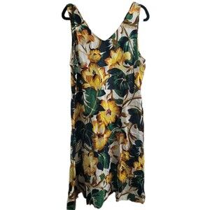 Ann Taylor Factory Floral Linen Blend Dress Size 16 Sleeveless Summer Midi